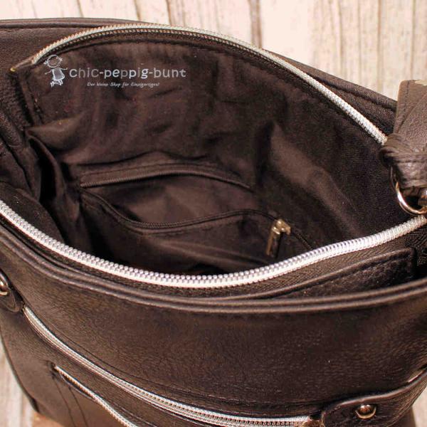 Umhängetasche Leder schwarz 8 Fächer